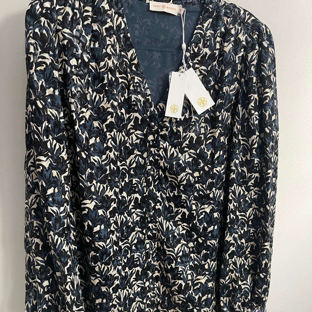 TORY BURCH ~ NWT Caralyn Floral Blue and Cream Blouse